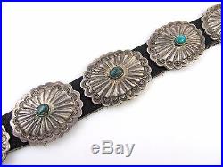 Navajo Handmade Sterling Silver & Lone Mountain Turquoise Concho Belt RS BIX