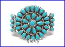 Navajo Handmade Sterling Silver Turquoise Cluster Cuff Bracelet- Pamela Benally