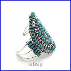 Navajo Handmade Sterling Silver Turquoise Cluster Cuff Bracelet Violet Begay