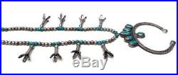 Navajo Handmade Sterling Silver Turquoise Squash Blossom Necklace