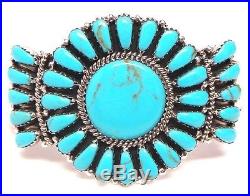 Navajo Handmade Sterling Silver stabilize Turquoise Cluster Bracelet D. Benally