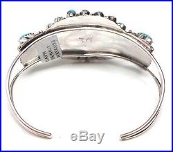 Navajo Handmade Sterling Silver stabilize Turquoise Cluster Bracelet D. Benally