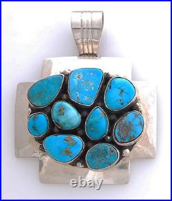 Navajo Handmade Sterling Silver with Turquoise Cluster Pendant