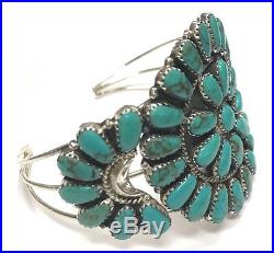 Navajo Handmade Turquoise Cluster Sterling Silver Cuff Bracelet Jude Perry