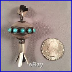 Navajo Handmade Turquoise & Sterling Silver Squash Blossom Pendant