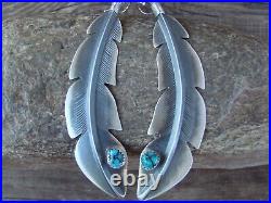 Navajo Indian Jewelry Sterling Silver Turquoise Feather Earrings