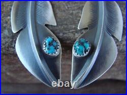 Navajo Indian Jewelry Sterling Silver Turquoise Feather Earrings