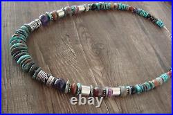 Navajo Indian Jewelry Sterling Silver Turquoise and Gemstone Necklace T&R Singer