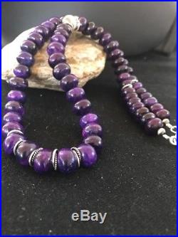 Navajo Indian Purple Sugilite Turquoise Bead Sterling Silver Necklace Gift