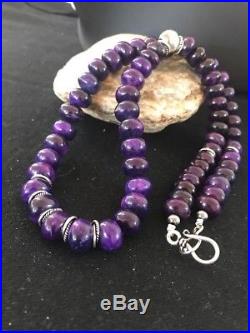 Navajo Indian Purple Sugilite Turquoise Bead Sterling Silver Necklace Gift