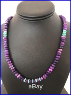 Navajo Indian Purple Sugilite Turquoise Bead Sterling Silver Necklace Gift E 320