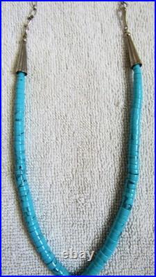 Navajo Indian Sterling Silver Turquoise & Coral Pendant & Heishi Beads Necklace Navajo Indian Sterling Silver Turquoise & Coral Pendant & Heishi Beads Necklace