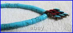 Navajo Indian Sterling Silver Turquoise & Coral Pendant & Heishi Beads Necklace Navajo Indian Sterling Silver Turquoise & Coral Pendant & Heishi Beads Necklace