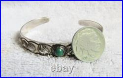 Navajo Indian Sterling Silver & Turquoise Fred Harvey Era Whirling Logs Bracelet