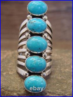 Navajo Indian Sterling Silver Turquoise Row Ring -Thomas Yazzie Size 6
