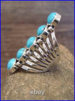 Navajo Indian Sterling Silver Turquoise Row Ring -Thomas Yazzie Size 6