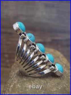 Navajo Indian Sterling Silver Turquoise Row Ring -Thomas Yazzie Size 6