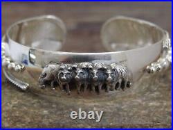 Navajo Indian Sterling Silver Turquoise Wolf Pack & Rope Cuff Bracelet Platero Navajo Indian Sterling Silver Turquoise Wolf Pack & Rope Cuff Bracelet Platero
