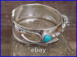 Navajo Indian Sterling Silver Turquoise Wolf Pack & Rope Cuff Bracelet Platero
