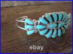 Navajo Indian Traditional Sterling Silver Turquoise Cluster Bracelet by Jesse