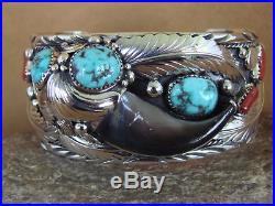 Navajo Indian Turquoise Coral Sterling Silver Bear Claw Bracelet Elaine Sam HE