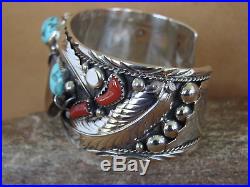 Navajo Indian Turquoise Coral Sterling Silver Bear Claw Bracelet Elaine Sam HE