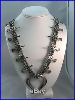 Navajo Indian Vintage Squash Blossom Turquoise and Sterling Silver Necklace