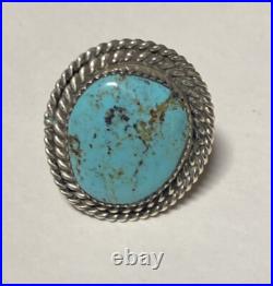 Navajo Jason Livingston Sterling Silver & Turquoise Ring Size 8 1/2