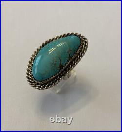 Navajo Jason Livingston Sterling Silver & Turquoise Ring Size 8 Signed J
