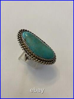 Navajo Jason Livingston Sterling Silver & Turquoise Ring Size 8 Signed J