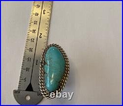 Navajo Jason Livingston Sterling Silver & Turquoise Ring Size 8 Signed J