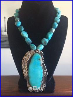Navajo Jeri Clark HUGE Sterling Silver Turquoise Pendant Necklace 137 Grams 925
