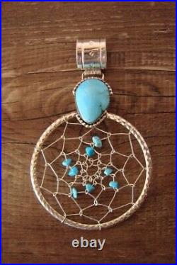 Navajo Jewelry Handmade Sterling Silver Turquoise Dreamcatcher Pendant Yazzie