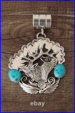 Navajo Jewelry Handmade Sterling Silver Turquoise Elk Pendant! Belin