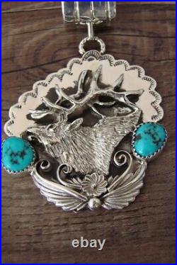 Navajo Jewelry Handmade Sterling Silver Turquoise Elk Pendant! Belin