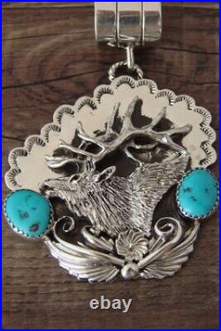 Navajo Jewelry Handmade Sterling Silver Turquoise Elk Pendant! Belin
