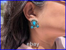 Navajo Jewelry Kachina Headdress Shaped Earrings Turquoise Native American