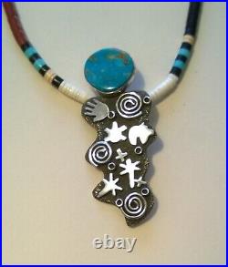 Navajo Jewelry Pendant Alex Sanchez Sterling Silver Turquoise