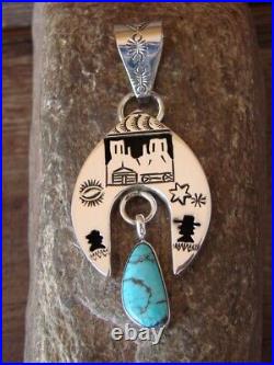 Navajo Jewelry Sterling Silver Turquoise Shadow Box Pendant! J. James