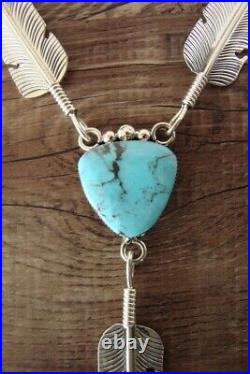 Navajo Jewelry Turquoise Sterling Silver Feather Link Necklace by Gilbert Smith