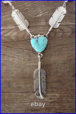 Navajo Jewelry Turquoise Sterling Silver Feather Link Necklace by Gilbert Smith
