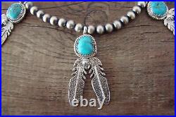 Navajo Jewelry Turquoise Sterling Silver Feather Necklace by Platero