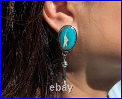 Navajo Jewelry Women's Earrings Sterling Silver Kingman Turquoise Signed
