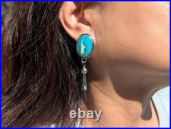 Navajo Jewelry Women's Earrings Sterling Silver Kingman Turquoise Signed