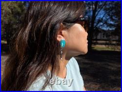 Navajo Jewelry Women's Earrings Sterling Silver Kingman Turquoise Signed
