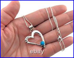 Navajo Jewelry Women's Necklace Heart Sterling Silver Turquoise Signed