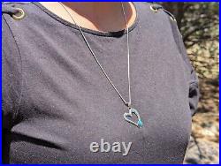 Navajo Jewelry Women's Necklace Heart Sterling Silver Turquoise Signed