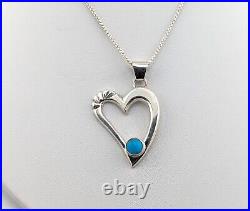 Navajo Jewelry Women's Necklace Heart Sterling Silver Turquoise Signed