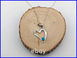 Navajo Jewelry Women's Necklace Heart Sterling Silver Turquoise Signed