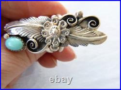 Navajo Jimmy Lee Turquoise Ring 925 Sterling Silver Feather Overlay Size 7.75